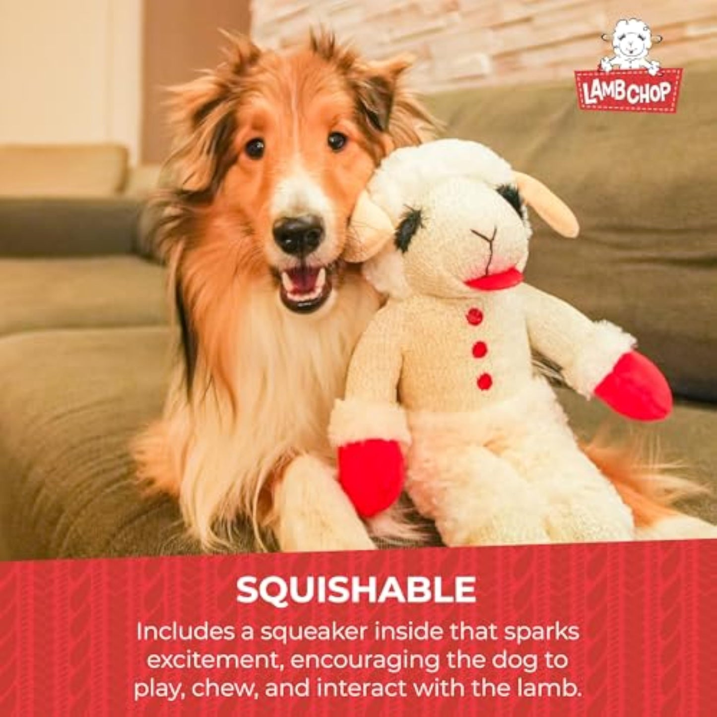 Multipet Lamb Chop Dog Plush Toy - Squeaky Toy for All Dogs - Extra Soft Plush - Stuffed Animal for Cuddling & Playing - Jumbo (24", Cream) - New