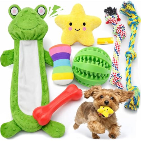 LOYEE 8 Pack Puppy Toys for Small Dogs, Luxury Dog Chew Toys with Squeaky Plush Toys, Rope Toys and Ball, Teething Toys for Puppy Supplies - New