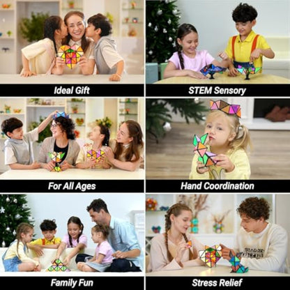 TOSY Magnet Pyramid Stone - 1 Cube Transforms into 1 Billion Shapes (Bunny, Egg Basket, Flowers, Heart), Easter Birthday Gift, 12 pcs, 243 Magnets, Holographic Design, Puzzle/STEM Toy - New