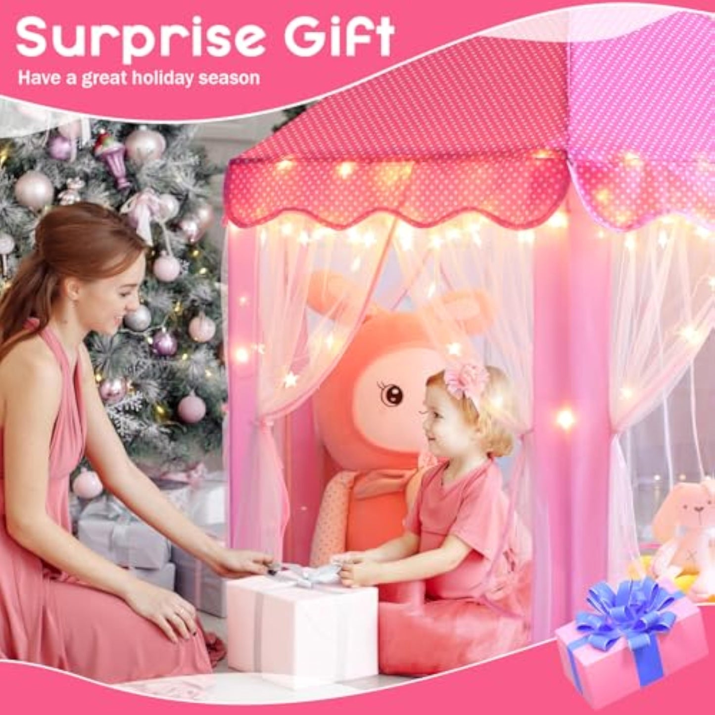 Monobeach Princess Tent Girls Large Playhouse Kids Castle Play Tent with Star Lights Toy for Children Indoor and Outdoor Games, 55'' x 53'' (DxH) - New