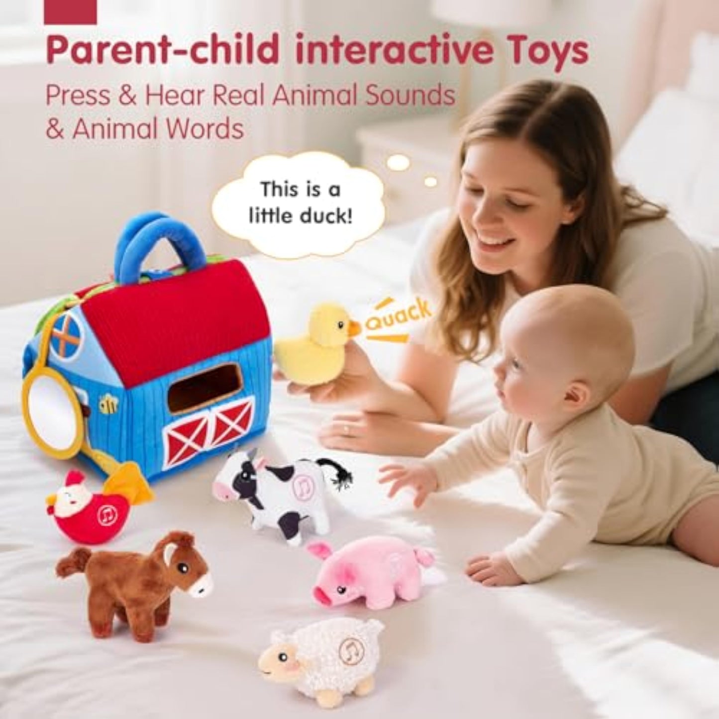 hahaland Baby Toys 6-12 Months - Surprise Barn with Stuffed Farm Animals with Real Sounds - Montessori Toys for 6 Month Old Baby Gifts Toddlers Sensory Toy 1 Year Old Boy Girl Gifts Infant Toys - New