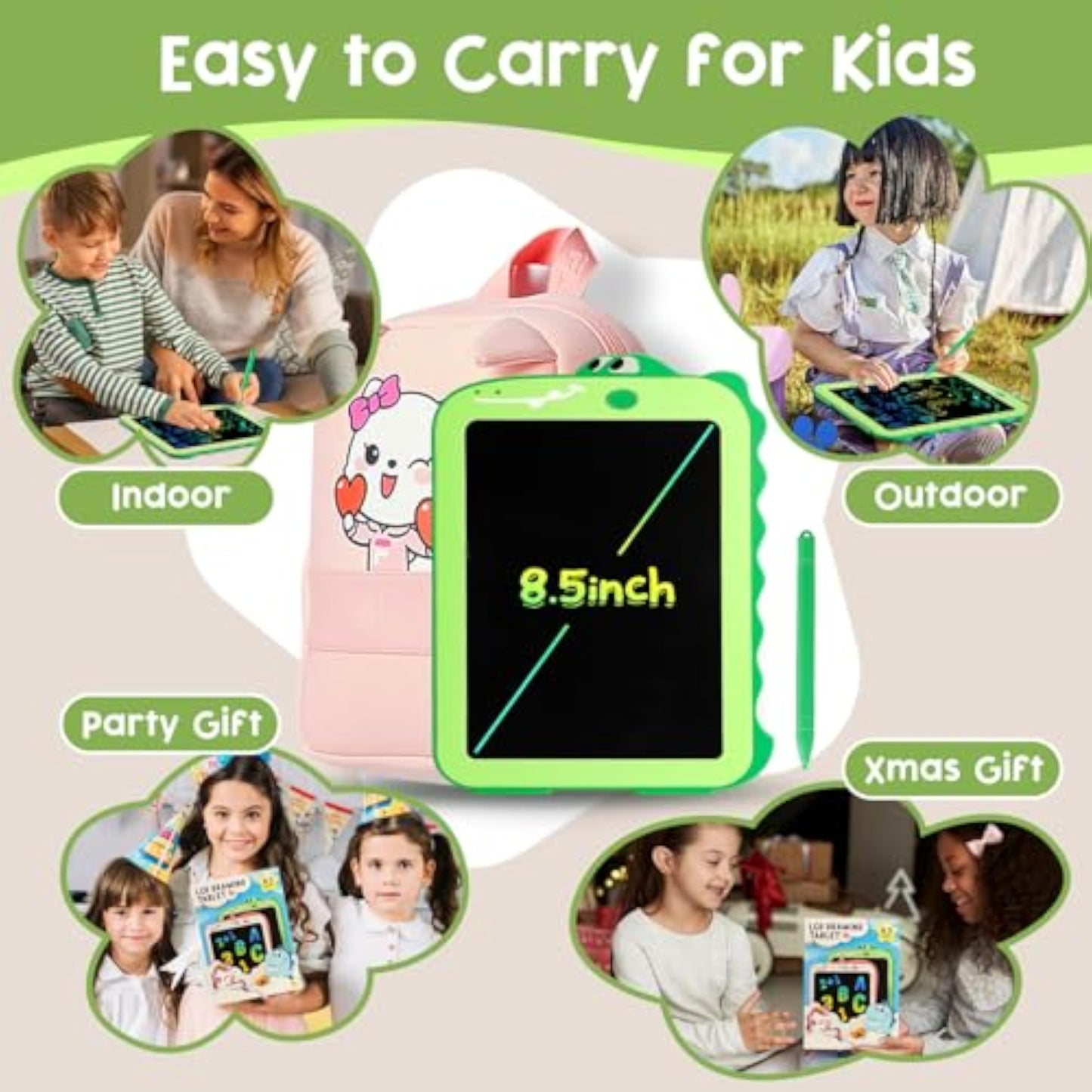Teriph LCD Writing Tablet for Kids, Colorful Toddlers Toys Drawing Board, Educational Kid Toys, Doodle Pad Dinosaur Toy for 3 4 5 6 7 8 Year Old Boys Girls Birthday Party Xmas,8.5inch & Green - New