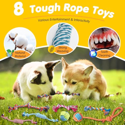 Zeaxuie 25 Pack Luxury Dog Chew Toys for Puppy, Dog Toys with Ropes, Treat Ball and Squeaky Puppy Toys for Teething Small Dogs - New