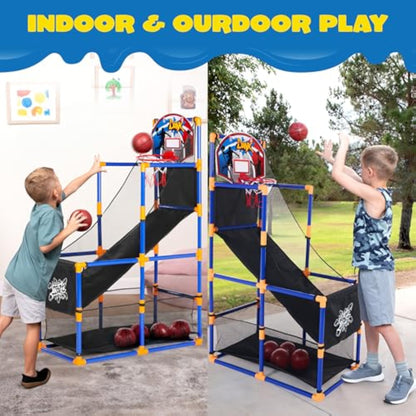 JOYIN Arcade Basketball Game Set with 4 Balls and Hoop for Kids 3+ Years Old Indoor Outdoor Sport Play - Easy Set Up - Air Pump Included - Ideal for Competition - New