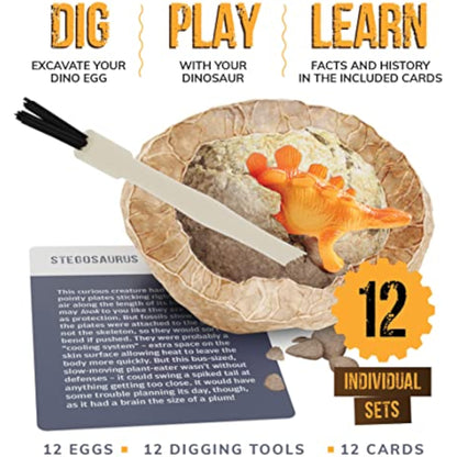Dan&Darci Dig a Dozen Dino Egg Kit for Kids - Easter Basket Stuffers - Dinosaur Toys Gift 3-12 Year Old - 12 Eggs & Surprise Dinosaurs - Science STEM Activities - Boy Toy Party Gifts for Boys & Girls - New