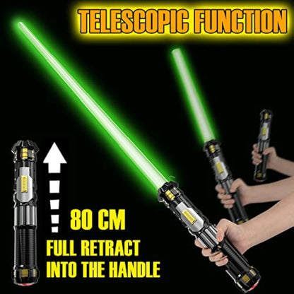 Cawiew 4 Pack Light up Sword Saber with FX Sound (on-Off Control) and Full Retractable Handle, 4 Colors LED Glow in The Dark Toy for Kids Adult - New