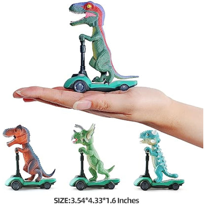 DINOBROS Dinosaur Scooter Toys Pull Back Cars Mini Finger Kick Scooters Boy Toy Age 3 4 5 6, Dino Gift Sets for Kids 4-Pack - New