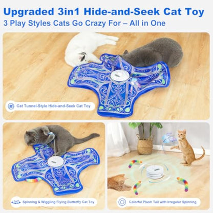 Interactive Cat Toys for Indoor Cats,[Newly Upgraded] Rechargeable Touch Activated Hide and Seek Kitten Toys for Bored Indoor Adult Cats with Fluttering (Blue) - New