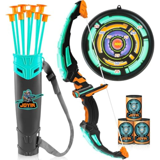 JOYIN Kids Bow and Arrow Set, LED Light Up Archery Toy Set with 9 Suction Cup Arrows, Target & Arrow Case, Indoor and Outdoor Hunting Play Gift Toys for Kids, Boys & Girls Ages 6-12 - New