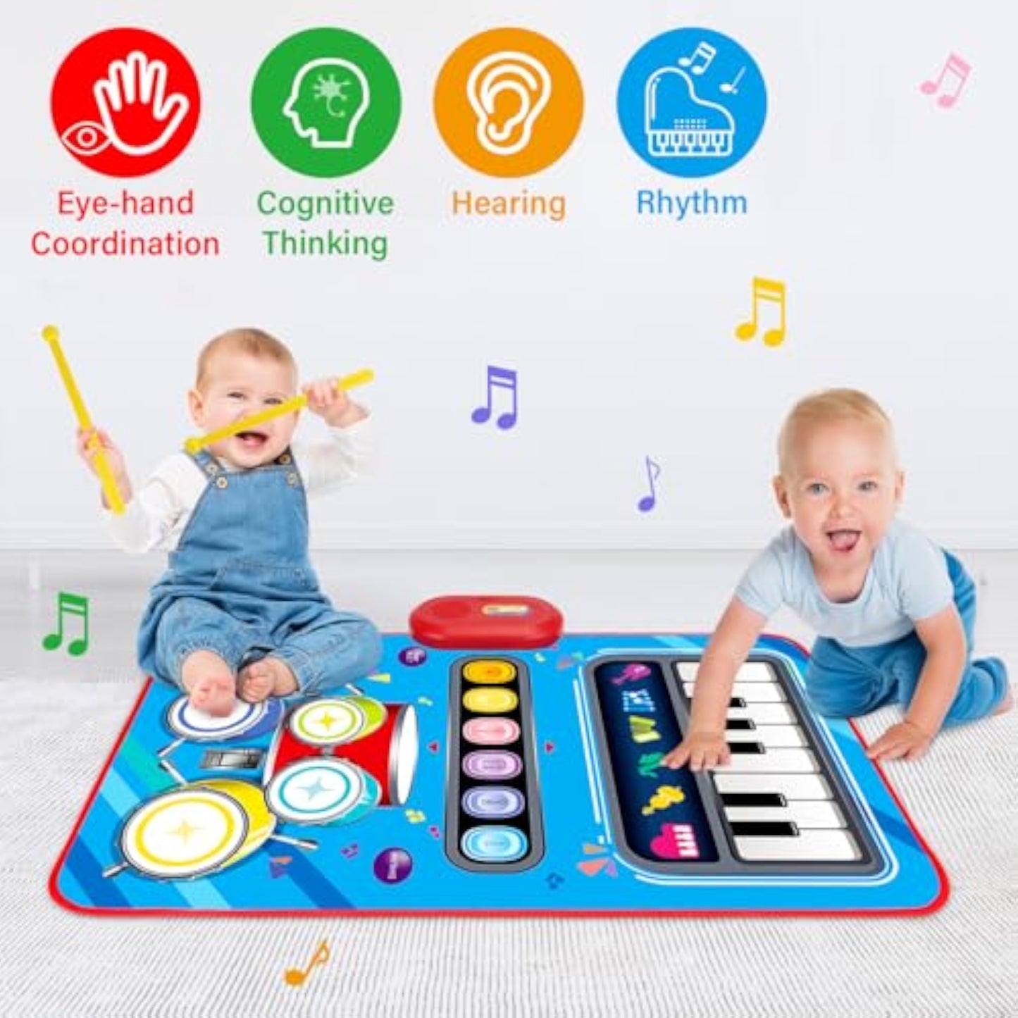 Baby Toys for 1 Year Old: Baby Musical Mat Toddler Toys Age 1-2 - 2 in 1 Piano Drum Babies Play Mat - Infant Music Toy 12-18 Months Babies Birthday Valentines Gifts for 1 2 3 Year Old Boys Girls - New