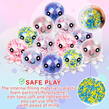 VESPRO 12 Pack Fidget Stress Balls for Adults, Cute Octopus Stress Relief Sensory Stress Ball, Bulk Squishy Squeeze Ball Toys Set for Classroom Prizes and Birthday Party Favors - New