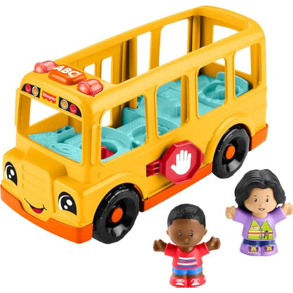 Fisher-Price Little People Toddler Toy School Bus Musical Push-Along Vehicle with 2 Figures for Pretend Play Ages 1+ Years - New