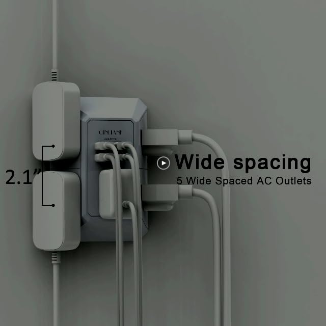 Wall Charger, Surge Protector, QINLIANF 5 Outlet Extender with 4 USB Charging Ports, 3-Sided 1680J Power Strip Multi Plug Adapter Spaced for Home Travel Office - New