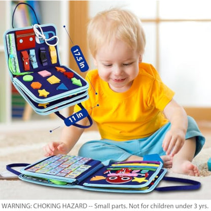 Esjay Toddler Busy Board Montessori Toys for Boys, Sensory Book Educational Activities for Learning Fine Motor Skills, Birthday Gifts for Boys Toddlers, Travel Toys for Airplane Car, Blue Dinosaur - New