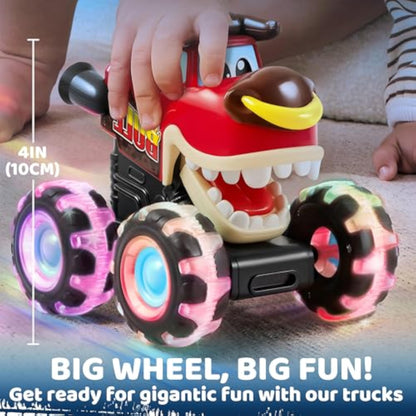 JOYIN 3 Pack Monster Truck Toy - Motion Activated Light Up Cars for Toddlers - Monster Glow Rover LED Wheels - Baby Boy Toys - Press and Go Dinosaur Trucks for Kids Boy Birthday Gifts - New