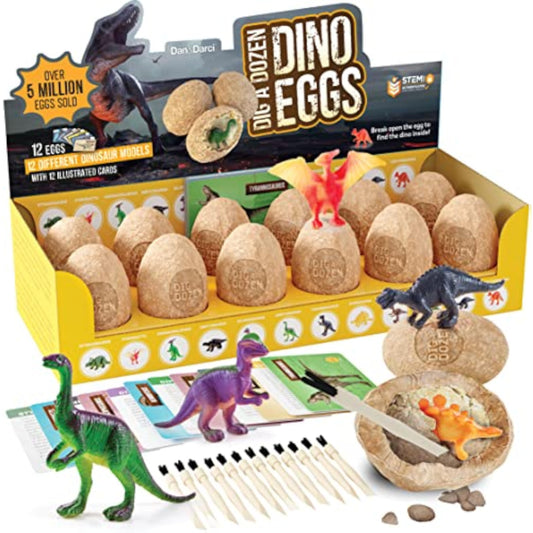 Dan&Darci Dig a Dozen Dino Egg Kit for Kids - Easter Basket Stuffers - Dinosaur Toys Gift 3-12 Year Old - 12 Eggs & Surprise Dinosaurs - Science STEM Activities - Boy Toy Party Gifts for Boys & Girls - New