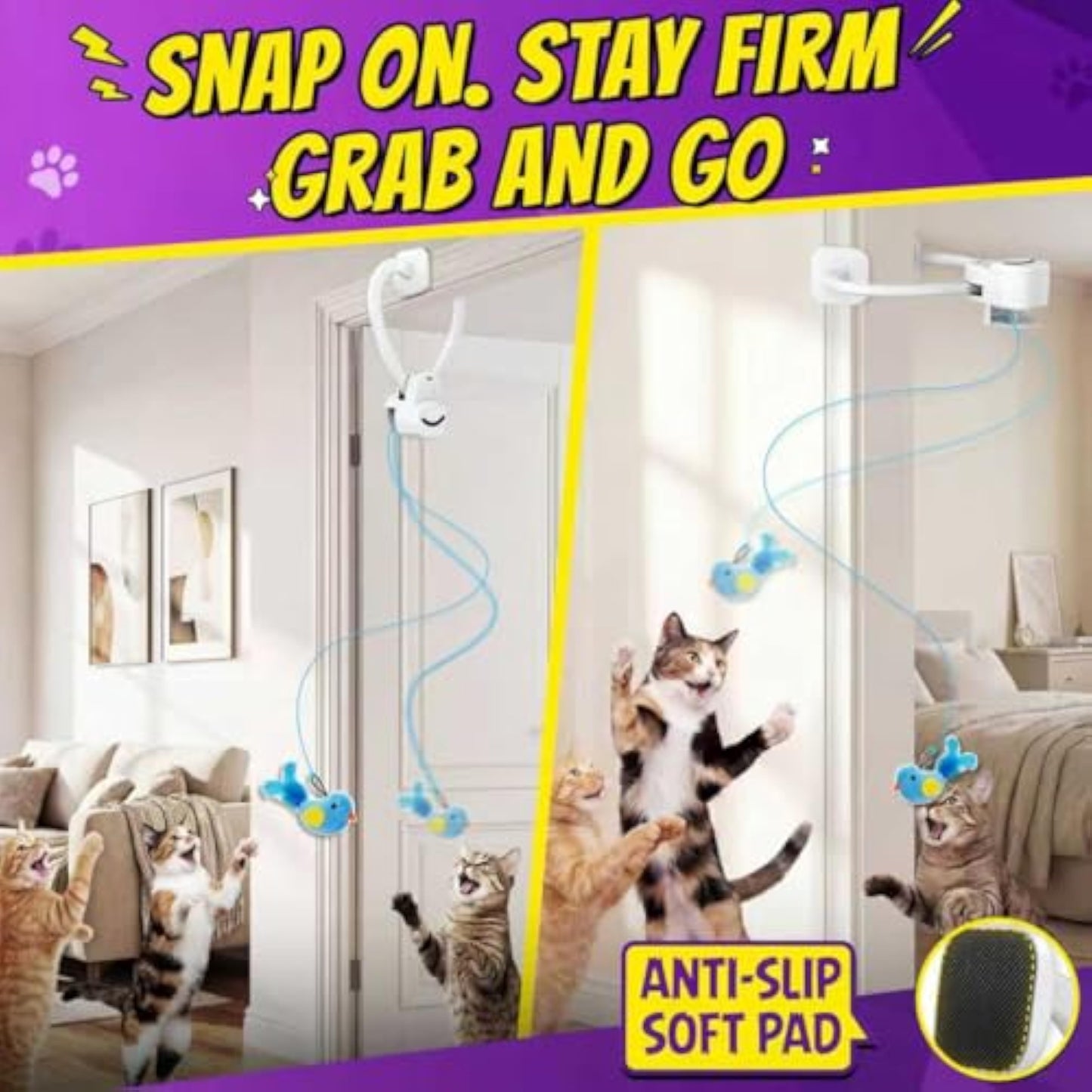 Interactive Cat Toys for Indoor Cats: Automatic Flying Bird Feather Wand Chase Exercise Enrichment Stimulation, USB Rechargeable Durable Safe Hanging Toy for Bored Kittens Adult Multi Cat Households - New