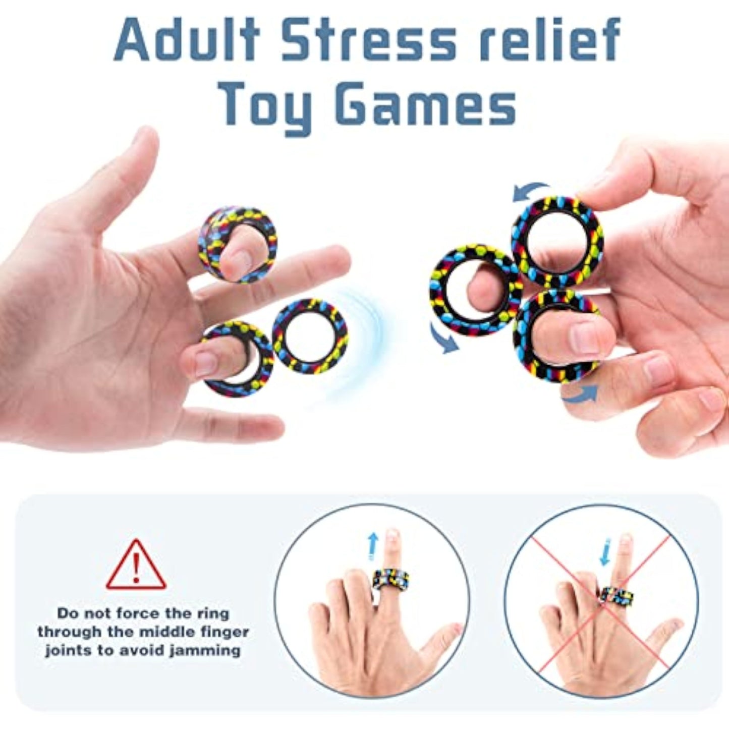 Magnetic Rings Fidget Toy Set, Idea ADHD Fidget Toys, Adult Fidget Magnets Spinner Rings for Anxiety Relief Therapy, Fidget Pack Great Gift for Adults Teens Kids Easter Basket Stuffers (3PCS) - New