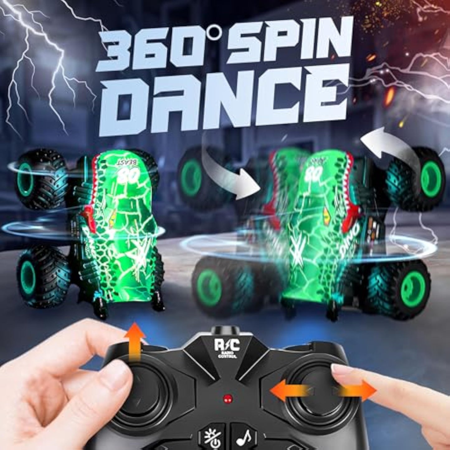BEZGAR Monster Truck Toys - Remote Control Monster Truck with Light & Music, Dinosaur Toys for Kids, 1:20 Scale RC Truck with 360° Spins and Drifting, Remote Control Car for Boys 4-7 - New
