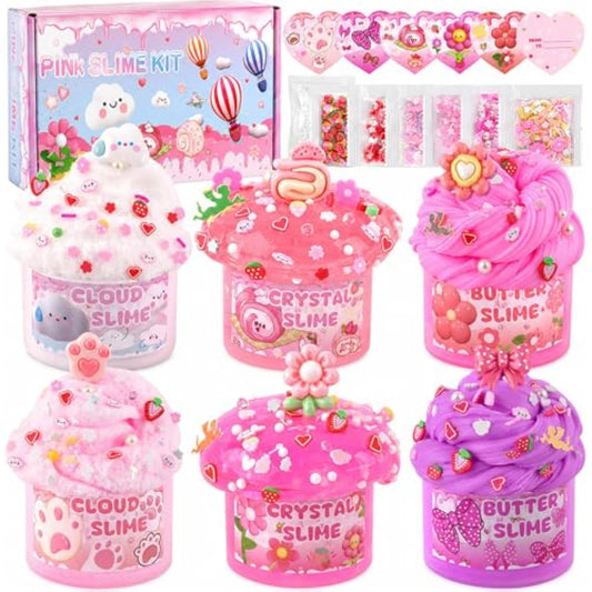 6 Pack Slimes, Pink Slime Kids, Cloud Slime kit for Girls Ages 8-12, Toys for Girls and Boys, for Kids Slime Set Party kit Goodie Bag Stuffers, 4 5 6 7 8 9 10 Year Old Girl Birthday Gift Cute Stuff - New