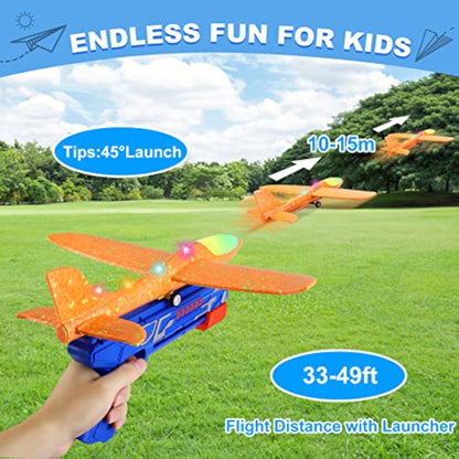 Fuwidvia 3 Pack Airplane Launcher Toys, 13.2'' LED Foam Glider Plane Toy for Boys, 2 Flight Modes Outdoor Flying Toys Birthday Gifts for Boys Girls 4 5 6 7 8 9 10 11 12 Year Old (Blue&Green&Orange) - New