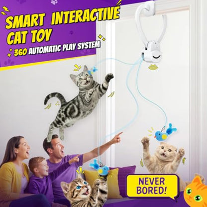 Interactive Cat Toys for Indoor Cats: Automatic Flying Bird Feather Wand Chase Exercise Enrichment Stimulation, USB Rechargeable Durable Safe Hanging Toy for Bored Kittens Adult Multi Cat Households - New