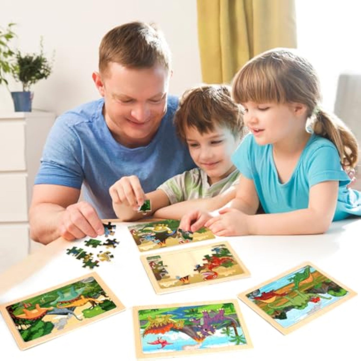 Wooden Puzzles Dinosaur Toys for Kids Ages 3-5, Set of 4 Packs with 20-Piece Wood Jigsaw Puzzles, Preschool Educational Brain Teaser Boards for Boys and Girls 3 4 5 6 Years Old - New