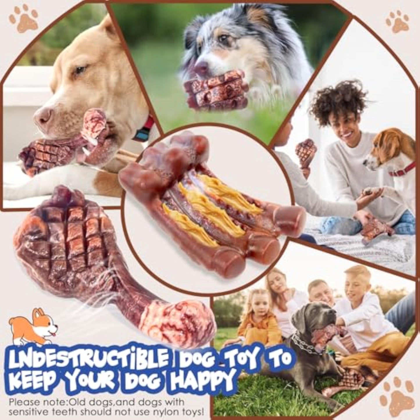 Fuufome Dog Chew Toys for Aggressive Chewers：2 Pack Indestructible Dog Toy for Large Breed- Tough Nylon Teething Bone Toy to Keep Them Busy - New