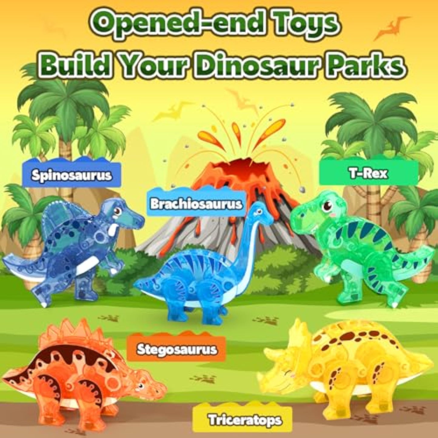 Coodoo Dinosaur Toys Magnetic Tiles 3D Movable Dinos for Kids 3-5 5-7 Toddler Outdoor Sensory Toys, STEM Educational Magnetic Blocks for 3+ Years Old Boys Girls Kids Toy - New