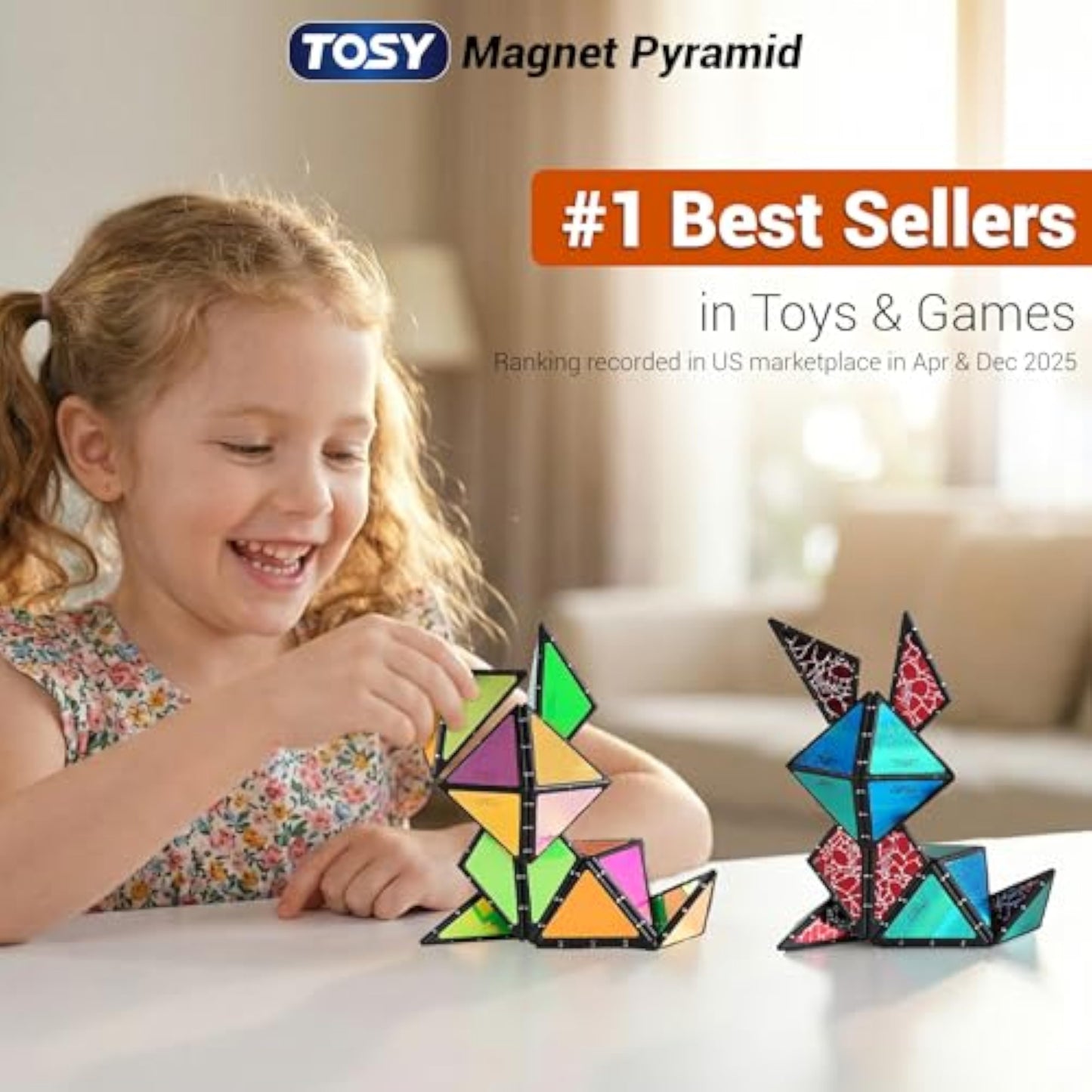 TOSY Magnet Pyramid Stone - 1 Cube Transforms into 1 Billion Shapes (Bunny, Egg Basket, Flowers, Heart), Easter Birthday Gift, 12 pcs, 243 Magnets, Holographic Design, Puzzle/STEM Toy - New