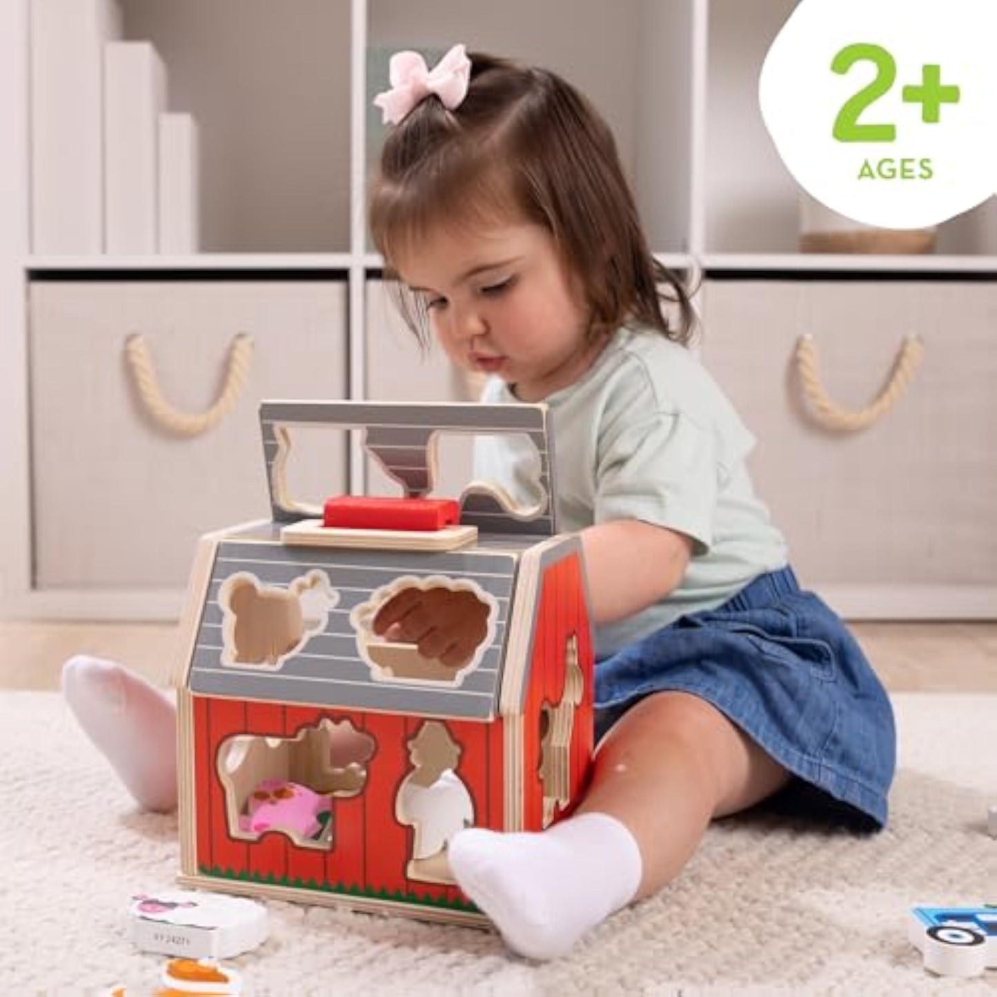 Melissa & Doug Take-Along Wooden Toy Barn, 11-Pc Portable Toddler Playset with Farm Animals & Pop-Up Roof, Preschool Learning Toys for Girls & Boys 2+ - New