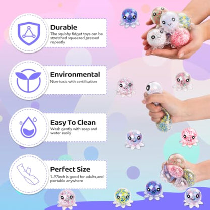 VESPRO 12 Pack Fidget Stress Balls for Adults, Cute Octopus Stress Relief Sensory Stress Ball, Bulk Squishy Squeeze Ball Toys Set for Classroom Prizes and Birthday Party Favors - New