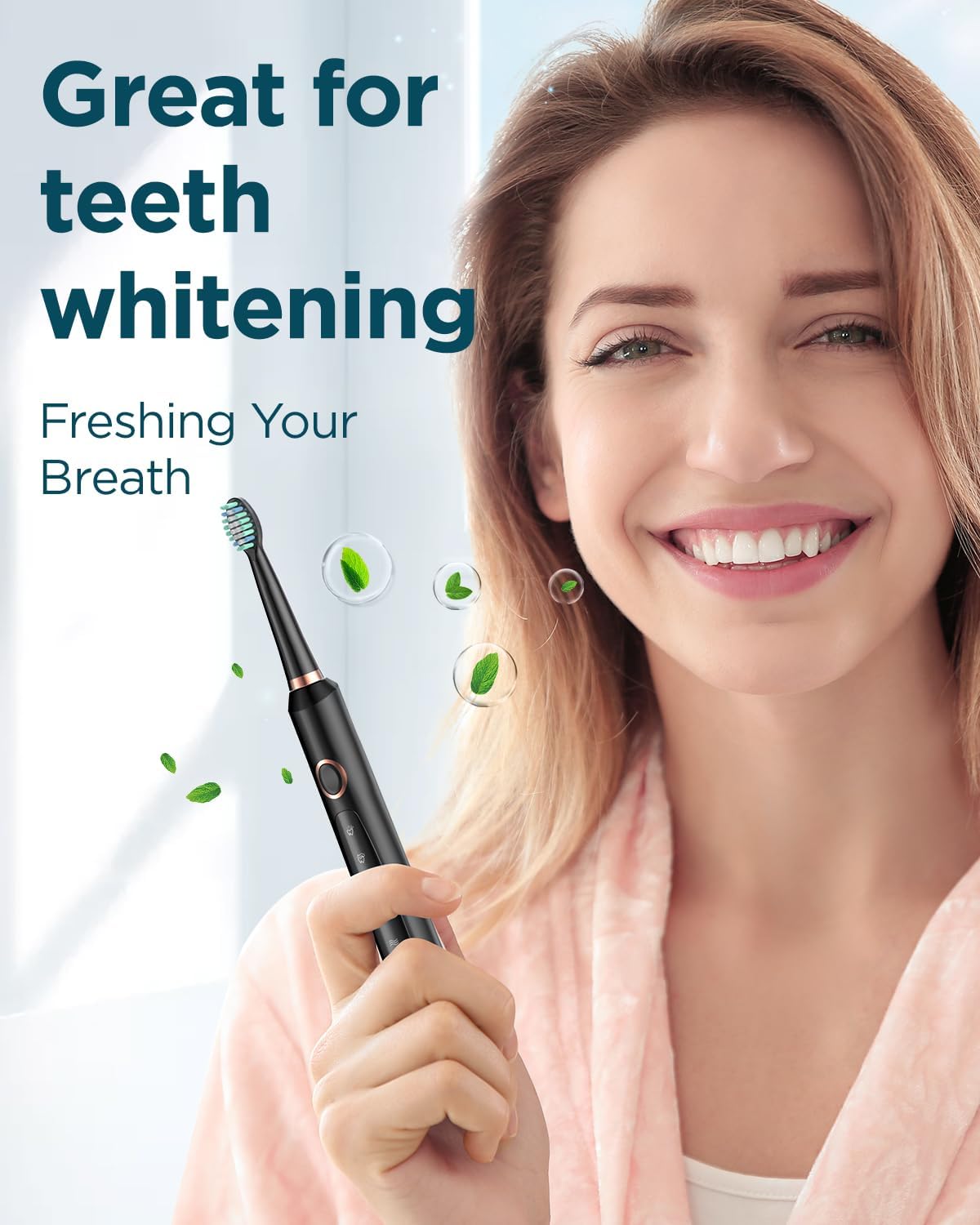 Sonic Electric Toothbrush for Adults - Rechargeable with 8 Brush Heads & Travel Case,Teeth Whitening , Power with Holder, 3Hours Charge for 120 Days - Black