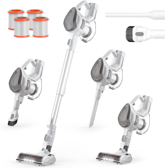 TMA Cordless Vacuum Cleaner, 6 in 1 Stick Vacuum Cleaner with 4 Filters 8-Cell Battery & 40 Mins Running Time 1.3L Dust Cup&LED Floor Brush Head for Hardwood Floor/Low-Pile Carpet Deep Clean T150