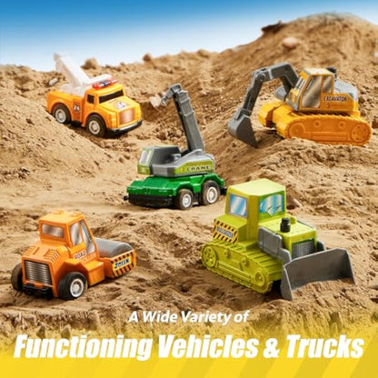 JOYIN 18 Pcs Pull Back City Cars and Trucks Toy Vehicles Set, Friction Powered Mini Cars Toys for Toddlers, Party Favors for Kids 3-5, Birthday Gifts for Boys and Girls, Goodie Bag Stuffers - New