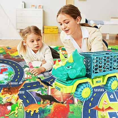Dinosaur Truck Toys for Kids 3-5, Triceratops Car Toy with 15 Dino Figures,Large Activity Play Mat, Dinosaur Eggs, Dinosaur Play Set for Boys and Girls,Christmas Xmax,Stocking Stuffers - New