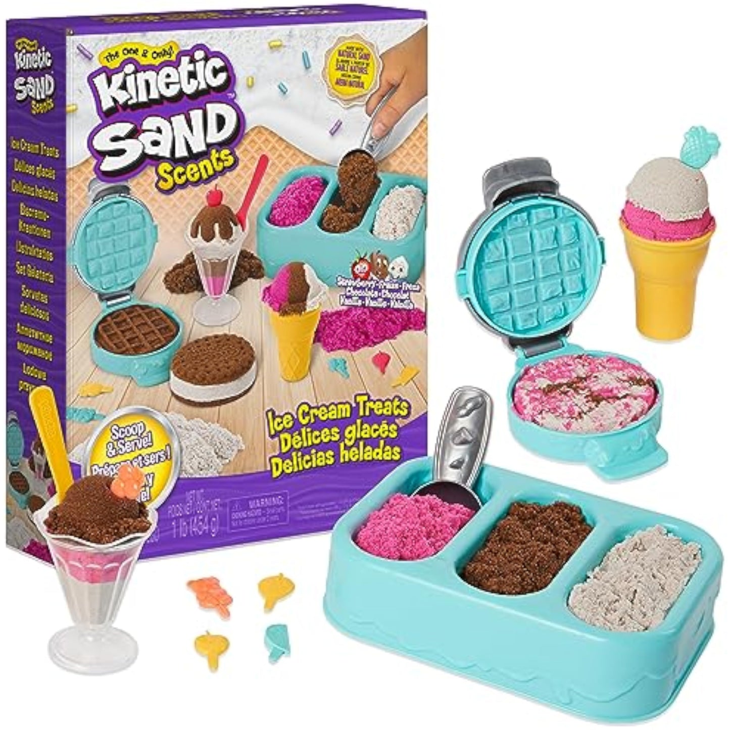 Kinetic Sand Scents, Ice Cream Treats Playset with 3 Colors Scented Play Sand & 6 Tools, Sensory Toys for Kids Ages 3 and up - New