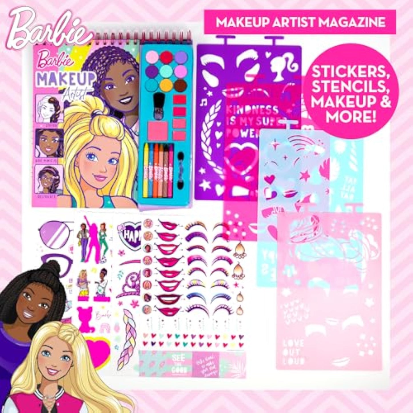 Horizon Group USA Barbie Magazine - Create Hair & Makeup Looks with 130+ Stencils, 180+ Stickers, Crayons & Pretend Makeup - New