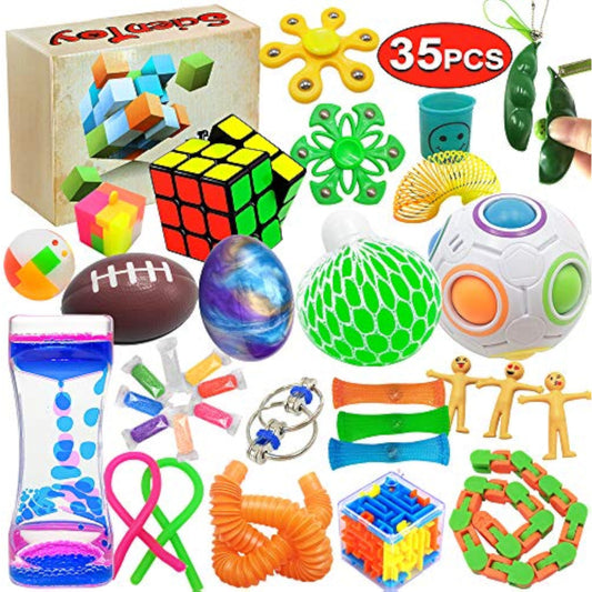 Fidget Toy Set, 35 Pcs Sensory Toy for ADD, OCD, Autistic Children, Adults, Anxiety Autism to Stress Relief and Anti Anxiety with Motion Timer, Perfect for Classroom Reward with Gift Box - New