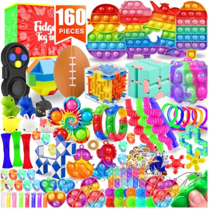 Fidget Toys, 160 Pack Party Favors for Kids 8-12 4-8, Sensory Toys Bulk Autism Autistic, Treasure Box Toys for Classroom, Stocking Stuffers, Goodie Bag Stuffers, Christmas Birthday Gifts Prizes - New