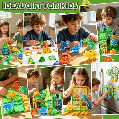 Coodoo Dinosaur Toys Magnetic Tiles 3D Movable Dinos for Kids 3-5 5-7 Toddler Outdoor Sensory Toys, STEM Educational Magnetic Blocks for 3+ Years Old Boys Girls Kids Toy - New