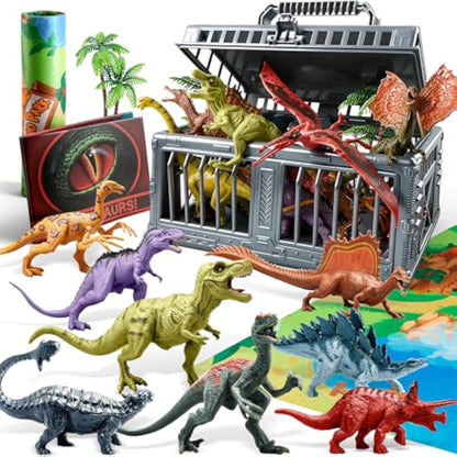 JOYIN Dinosaur Toys with Activity Play Mat & Storage Cage, 17 PCS Realistic Dinosaur Figures & Trees for Toddlers Kids Ages 3-5, Ideal for Boys and Girls Gift - New