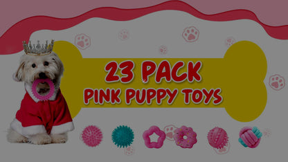 XIUGOAL Pink Puppy Toys for Boredom - 23 Pack Puppy Chew Toys for Teething, Interactive Dog Toys for Puppies, Cute Small Dog Toys with Treat Ball, Squeaky Dog Chew Toys and Ropes - New