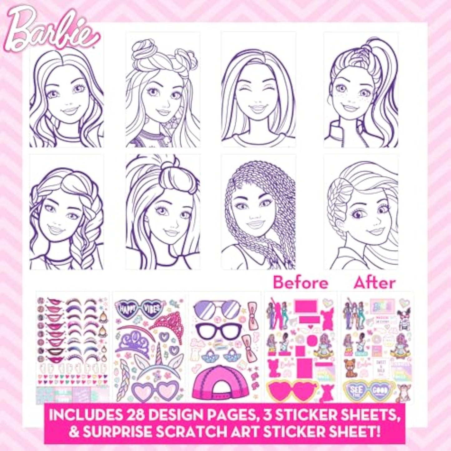 Horizon Group USA Barbie Magazine - Create Hair & Makeup Looks with 130+ Stencils, 180+ Stickers, Crayons & Pretend Makeup - New