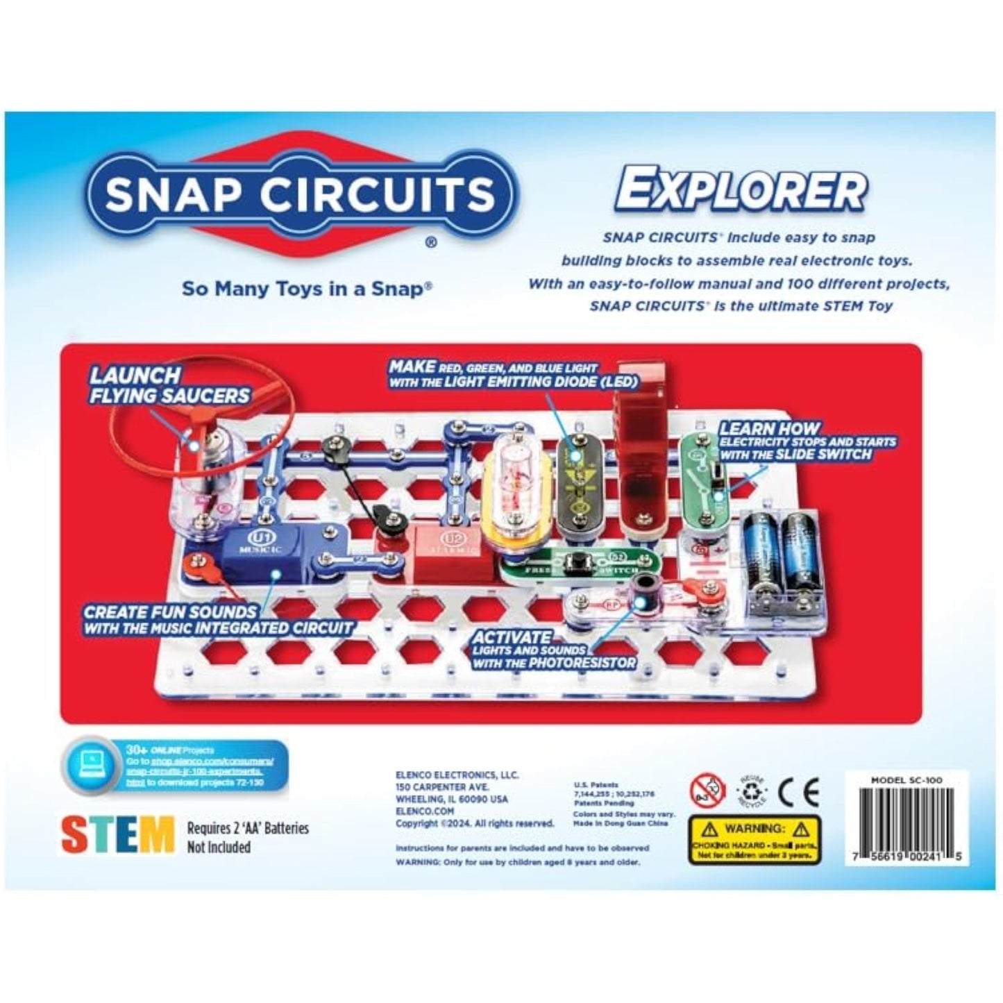 Snap Circuits Jr. SC-100 Electronics Exploration Kit, Over 100 Projects, Full Color Project Manual, 28 Parts, STEM Educational Toy for Kids 8 + - New
