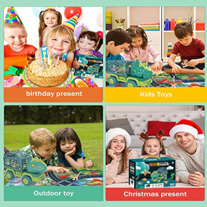Dinosaur Truck Toys for Kids 3-5, Triceratops Car Toy with 15 Dino Figures,Large Activity Play Mat, Dinosaur Eggs, Dinosaur Play Set for Boys and Girls,Christmas Xmax,Stocking Stuffers - New