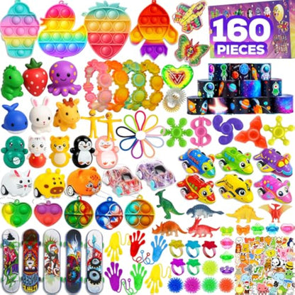 160 Pcs Fidget Toys Party Favors Pack, Randomly Selected Pop Sensory Set Gifts Stickers for Kids Adults Boy Girl Stocking Stuffers Autistic Bulk Goodie Bag Filler Treasure Box Classroom Prizes School - New