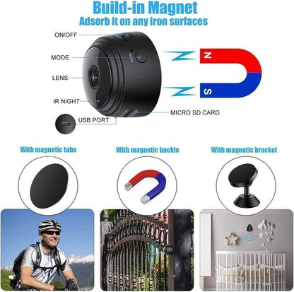 Camera Mini 1080P Smart Wireless Wireless WiFi Camera Home Security Surveillance Cam Car Tiny Nanny Cam, Small Portable Baby Cameras Dog Pet Camera for Indoor Outdoor Black