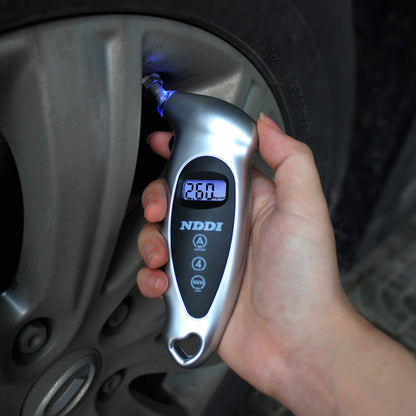 NDDI 2 Pack Digital Tire Pressure Gauge, 150 PSI 4 Settings Car Truck Bicycle Backlit LCD Non-Slip Grip, Gray and Red