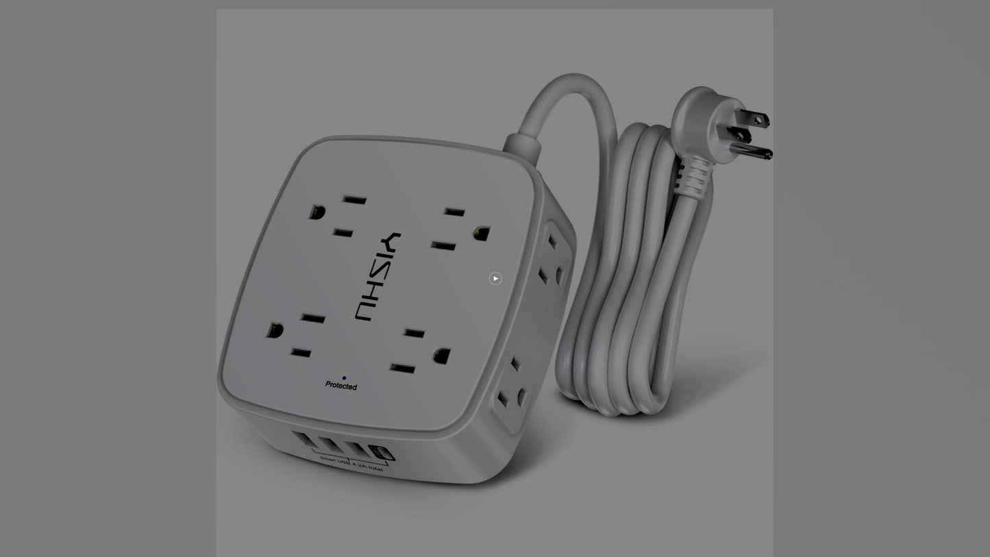 6 Ft Surge Protector Power Strip - 8 Widely Outlets with 4 USB Ports, 3 Side Outlet Extender with 6 Feet Extension Cord, Flat Plug, Wall Mount, Desk USB Charging Station, ETL,White - New